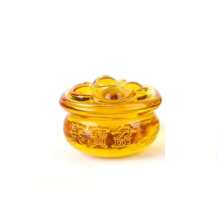 8cm bowl and ingots Счастливые сокровища стеклянные ремесла украшения желтый кристалл слитки большой счастливый удача Кристалл Семья украшения - Цвет: 8cm bowl and ingots
