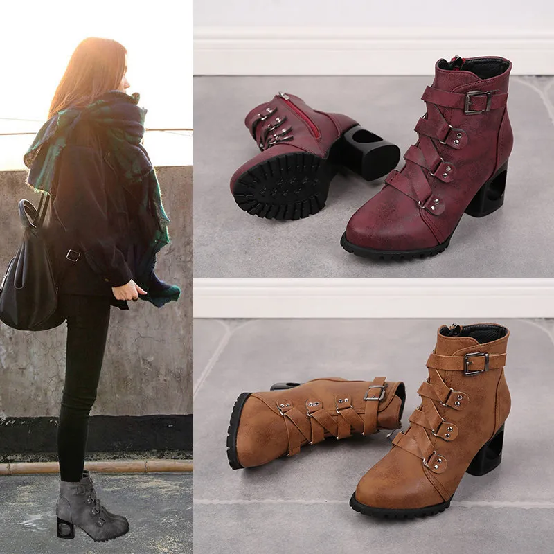 Зимние ботильоны женские ботинки на платформе обувь высоком каблуке из