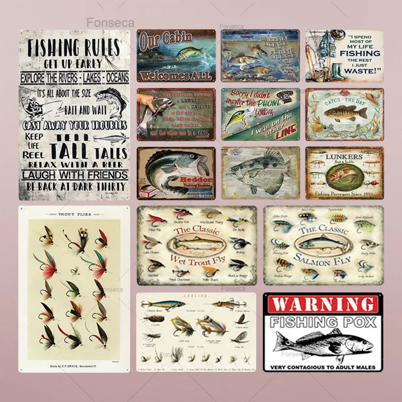 

Fishing Decor Vintage Tin Sign Retro Metal Sign Wall Decor for Lake House Cabin Fishing Gift Metal Plate