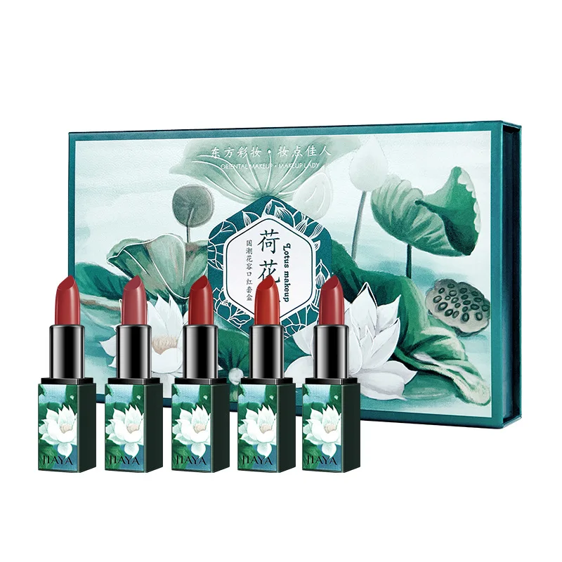 

Chinese Style Lotus Lipstick Set Gift Box Velvet Lasting Moisturizing Lipgloss Brighten Skin Sexy Lip Beauty Makeup Cosmetics