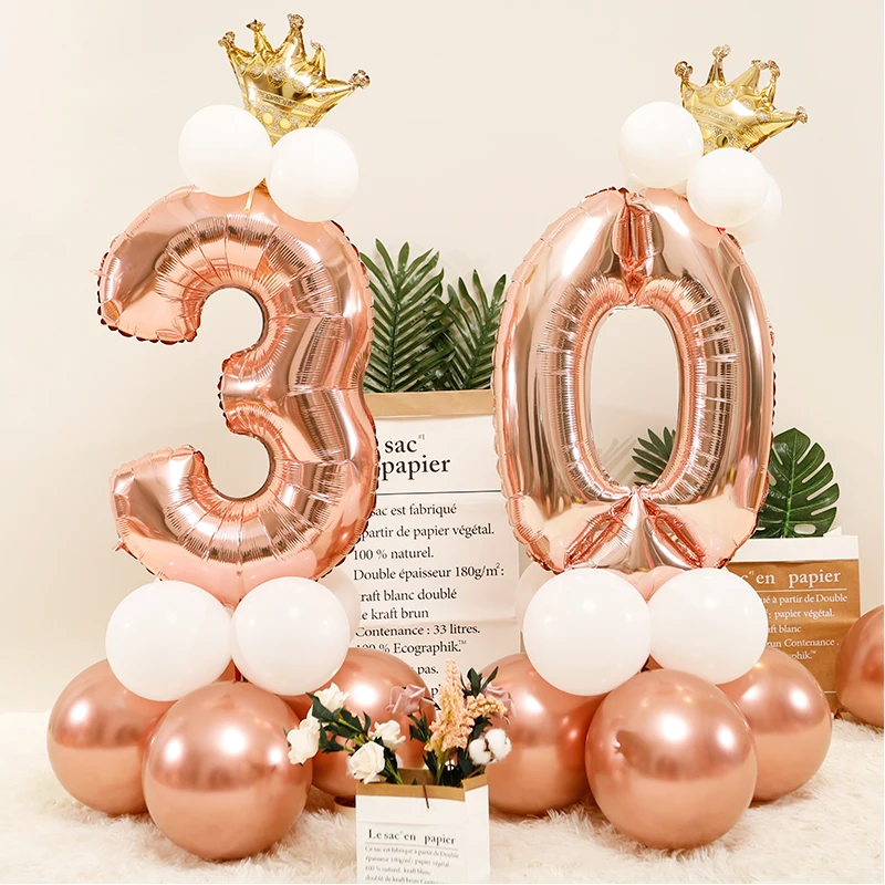 

17pcs Rose Gold Foil Number Crown Balloon Metallic Balloons Kids Girl Boy 1st Birthday Party Decorations One Year Baby Shower