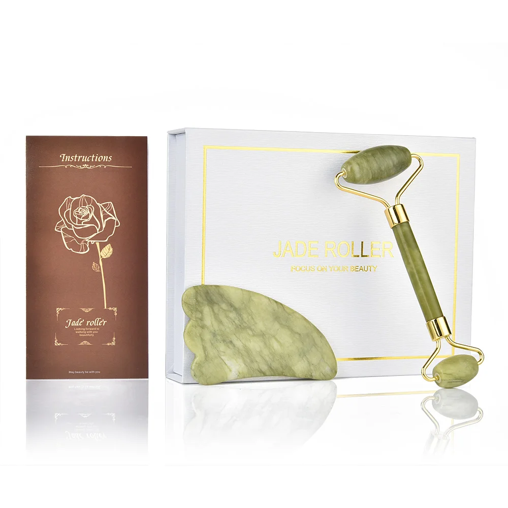 

Natural Rose Quartz Jade Roller Facial Body Massager Guasha Board Scraper Face Lifting Skin Tightening Beauty Massage Tool