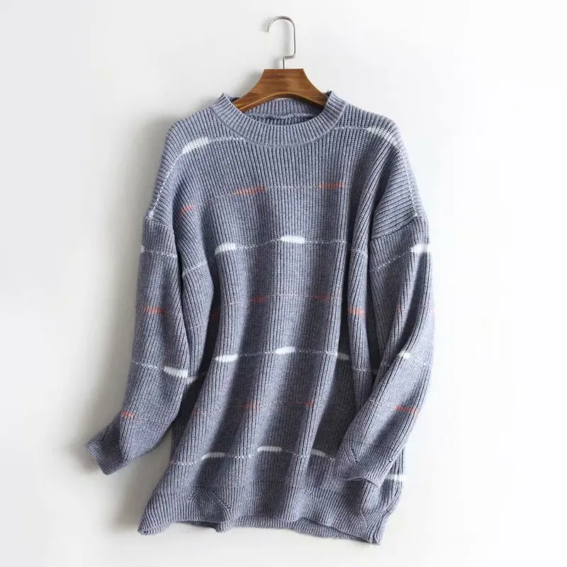 TMODA 2021 Za Autumn Winter Loose Casual Sweater Patch Work Pull Femme Knitted Pullover Long Sleeve Top Women | Женская одежда