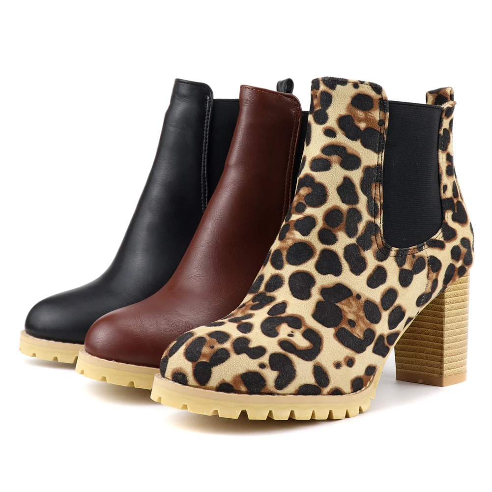fanyuan Plus Size 34-48 Winter Add Fur Platform Booties Lady Fashion Leopard Ankle Boots Women High Chunky Heels Shoes Woman | Обувь