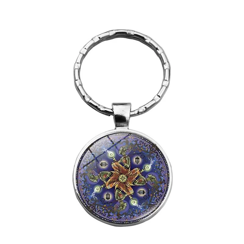 

Mandala Flower Of Life Keychains Pendant Buddhist Sacred Geometry Time crystal Metal Keyring Car Phone Bag Jewelry