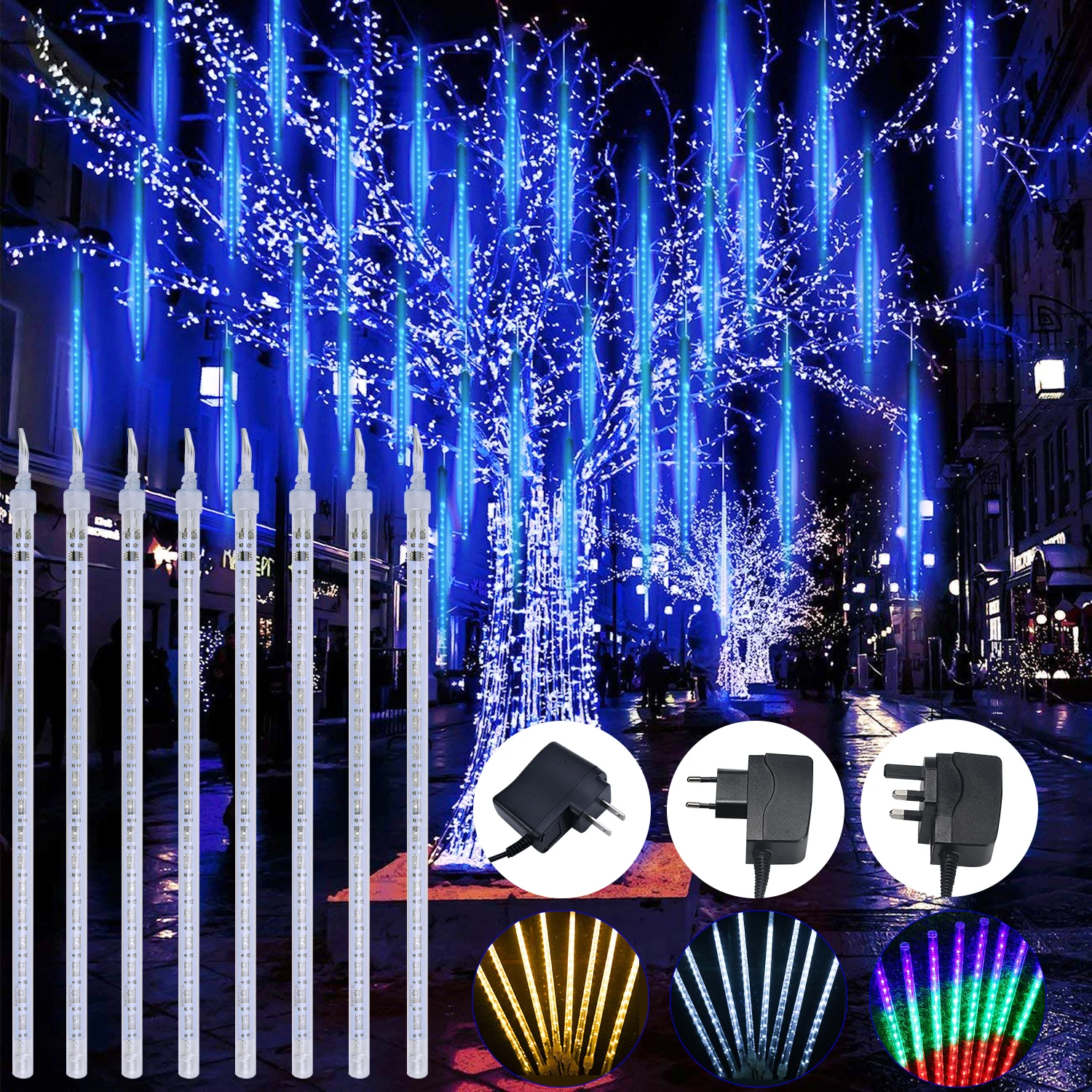 

30/ 50cm LED Meteor Shower Rain Lights Waterproof Connectable LED 8 Tubes Falling String Lights Christmas Tree Outdoor Decor