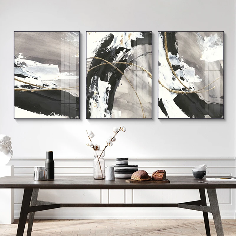 

Modern Abstract Black White Wall Poster Print Gold Foil Canvas Art Paintings For Living Room Bedroom Scandinavian Home Decor