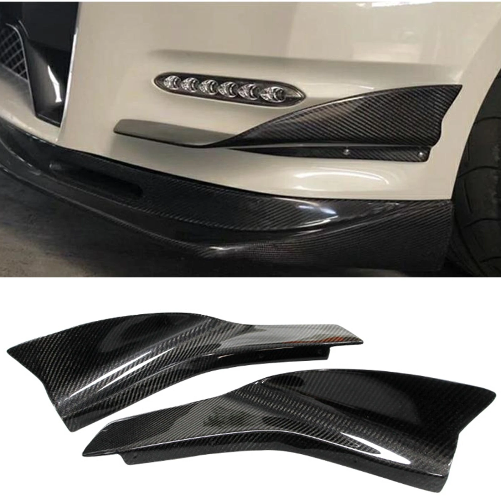 

For Nissan Skyline GTR R35 2012-2013 Carbon Fiber Front Bumper Side Cover Lip Air Vent Fog Light Lamp Lid Spoiler Guard Splitter