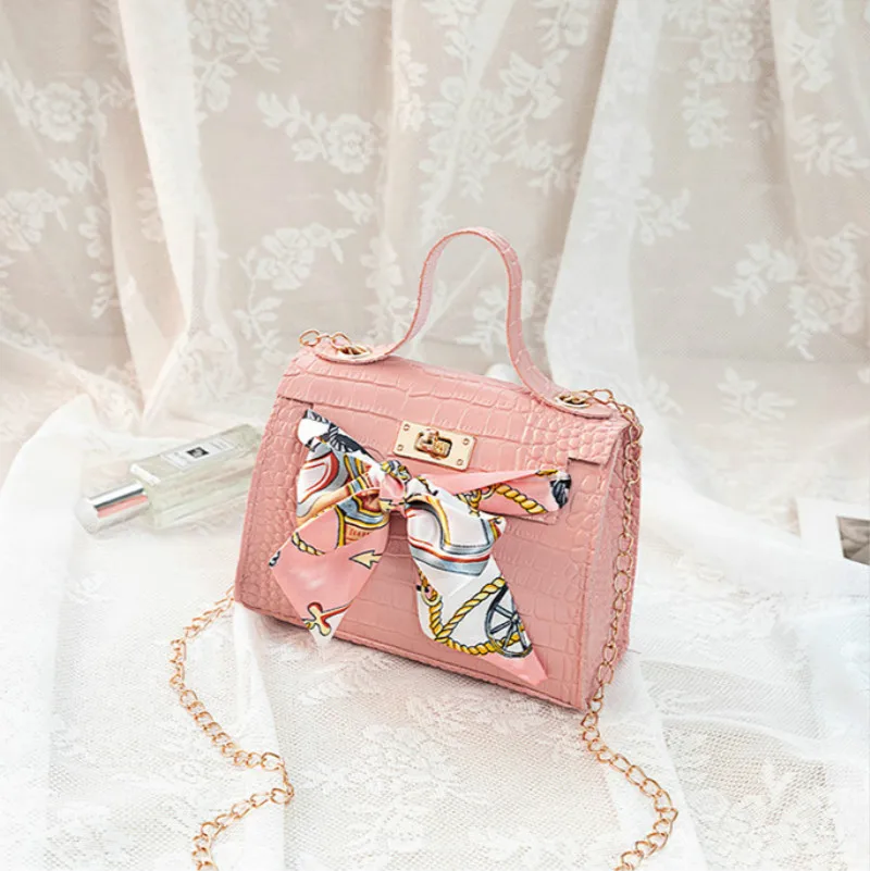 

New Fashion Women's Bag Crocodile Pattern Silk Scarf Shoulder Bag Leather Diagonal Bags Small Square Bag Mobile Phone Coin Purse