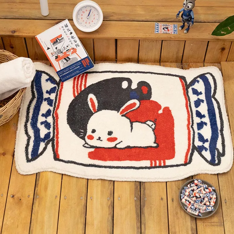 

Cartoon Rabbit Flocking Rug Drinks Shaped Home Bedroom Cat Floor Mats Living Room Sofa Children's Room Non-Slip Carpet