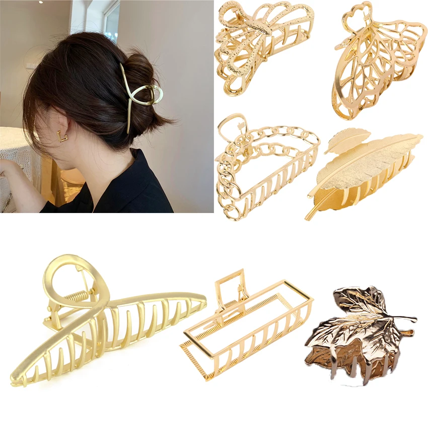 Women girls Alloy Simple Geometric Hair Claws Clips Clamp Headdress Back head hair claws Scrunchies hair accessories for women simple semicycle alloy decorated hair band for women