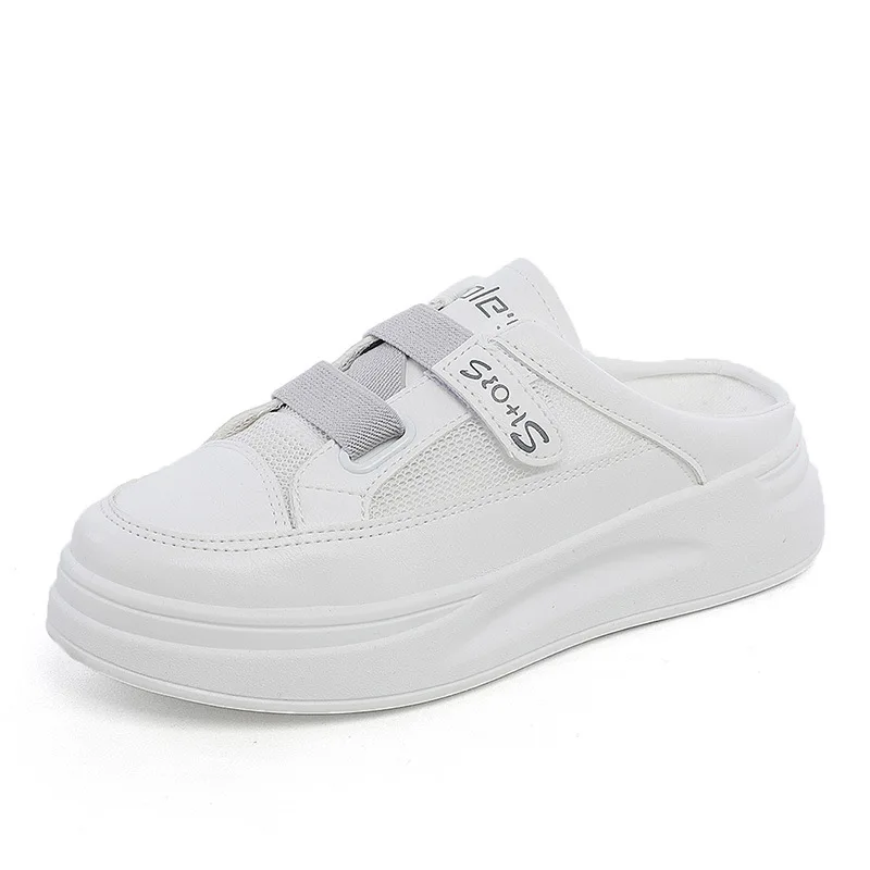 Casual White Women's Shoes 2021 New Summer Thick-soled Outer Wear Without Heel Heightening Fashion Sandals And Half Slippers