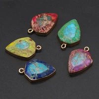 natural stone pendants triangle gold plated emperor jaspers charms for jewelry making diy tribal necklace earring gifts