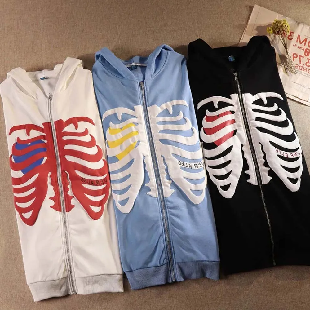 

Свободная Толстовка Y2K в Корейском стиле Харадзюку со скелетом и молнией, готический гранж, куртка с длинным рукавом и капюшоном, черная толстовка в стиле ретро большого размера