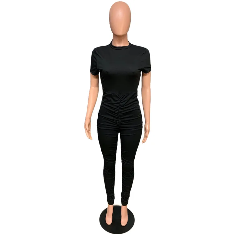 

New Women Short Sleeve Stacked Waist Skinny Bodysuit Jumpsuit Sexy Party Club One Piece Overall Romper Playsuit