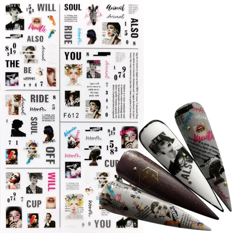 

FWC 1pcs Black Green 3D Nail Stickers Adhesive Decals Letter Flowers Leaf Geometry Designs Sliders Tattoo Manicure Decorations