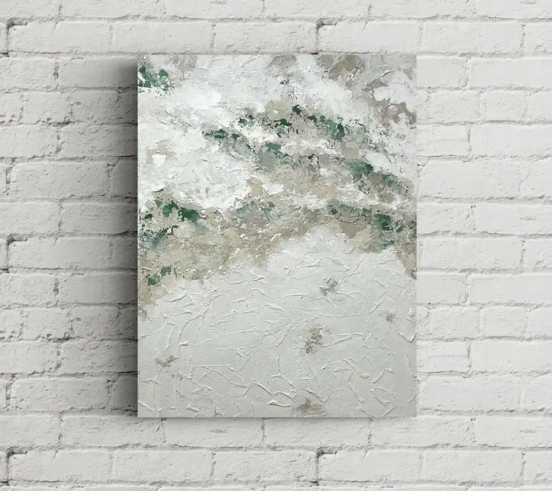 

Texture Painting Oversize Wall Art Green Abstract Canvas Art Farmhouse Decor Minimalist Wall Art Living Room Decor Modern Art