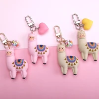 1pc cartoon metal clasp creative bag pendant 3d alpaca keychain charms love heart key chain holder