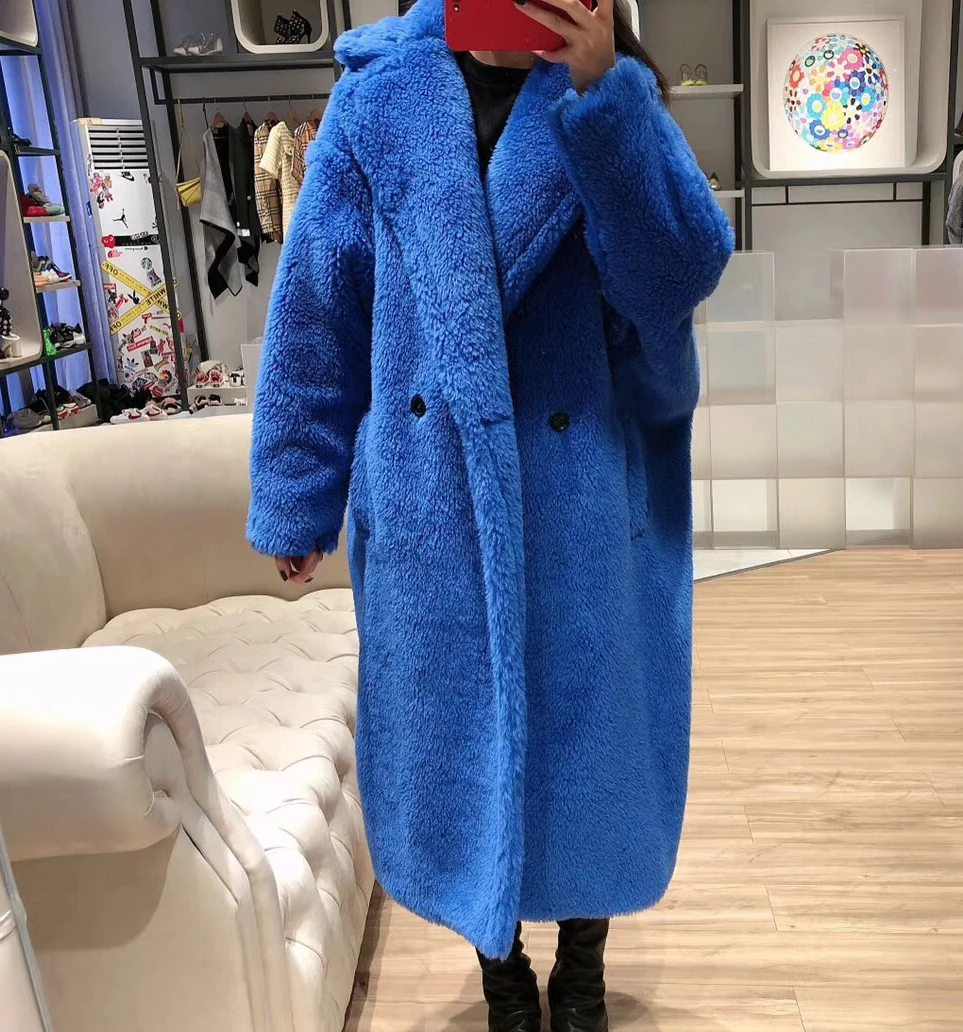 Королевский синий Instagram популярная зимняя верхняя одежда, зимнее пальто, настоящая оторочка из овечьей шерсти, пальто для женщин - Цвет: Королевский синий