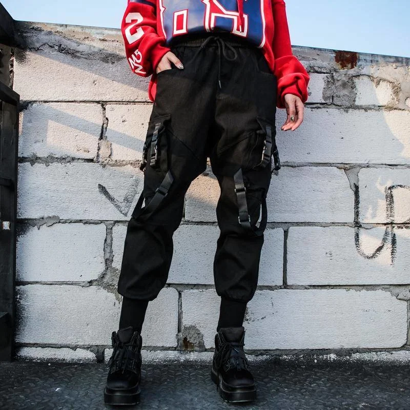 

Black High Waist Cargo Pants Women Casual Punk Pants Gothic Streetwear Pencil Harajuku Cool Trousers Fashion Hip Hop Girls Pants