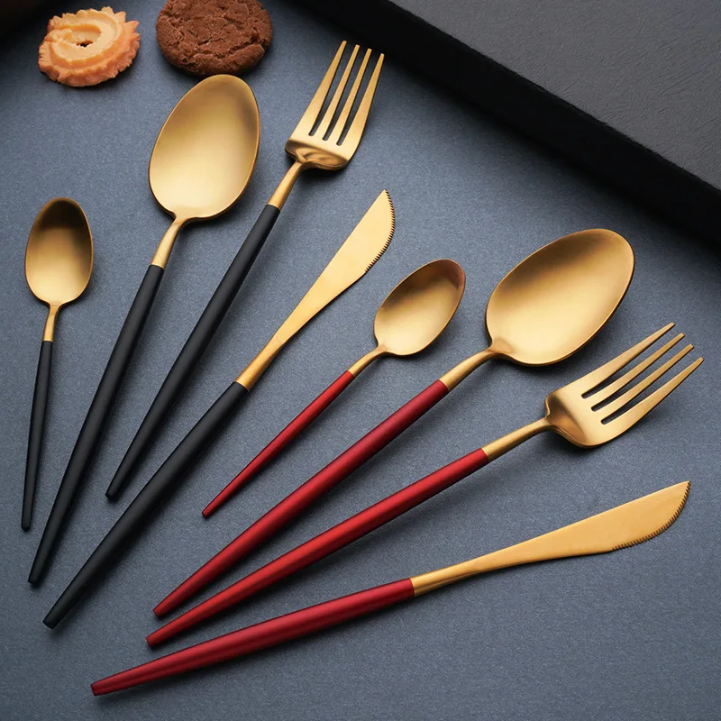 

Colorful Cutlery Set Forks Spoons Knives Tableware Matte Cutlery Set Stainless Steel Dinnerware Set Spoon Knife Fork Flatware