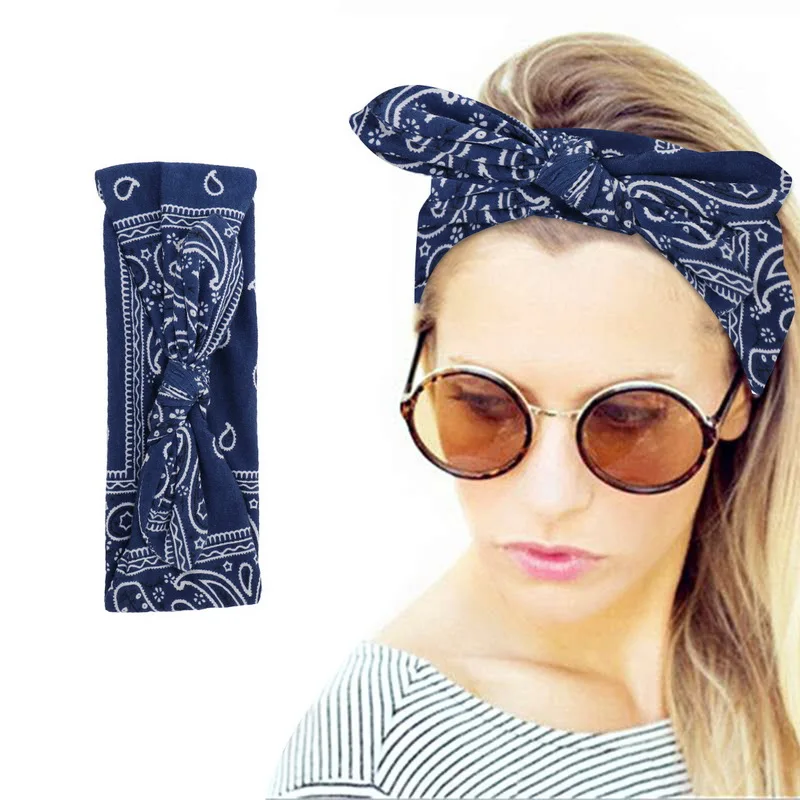 

Women Rabbit Ear Vintage Cross Knot Bow Hairband Head Bands Elastic Ladies Girl Turban Hair Accessories Hairband