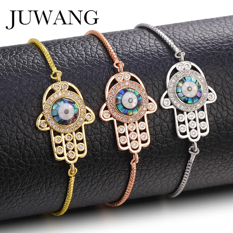 

JUWANG 2020 New Fashion Evil Eye Chain Bracelets For Women Girls Gifts AAA Cubic Zirconia Hamsa Hand Charm Bracelets Jewelry