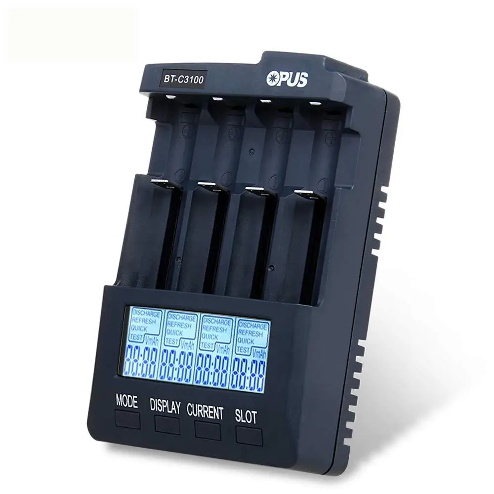 

Opus BT-C3100 V2.2 Digital Intelligent 4 Slots LCD Battery Charger For 18650 AA/AAA Lithium-Ion Ni-MH NiCd Batteries EU Plug