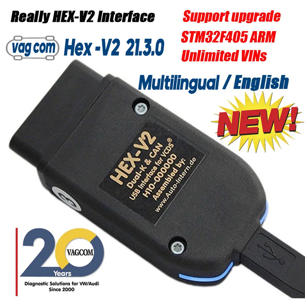 

2021 Really hex-v2 VAG COM 21.3 VAGCOM 20.12 VCDSCAN HEX V2 USB Interface FOR VW AUDI Skoda Seat Multilingual/English STM32F405