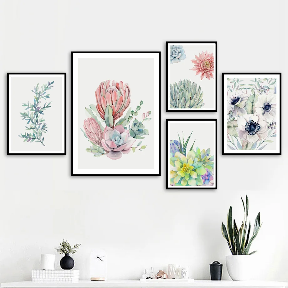 Painted Succulent Cactus Fresh Flowers Home Art Canvas Painting Nordic Posters And Prints Wall Pictures For Living Room Decor | Дом и сад