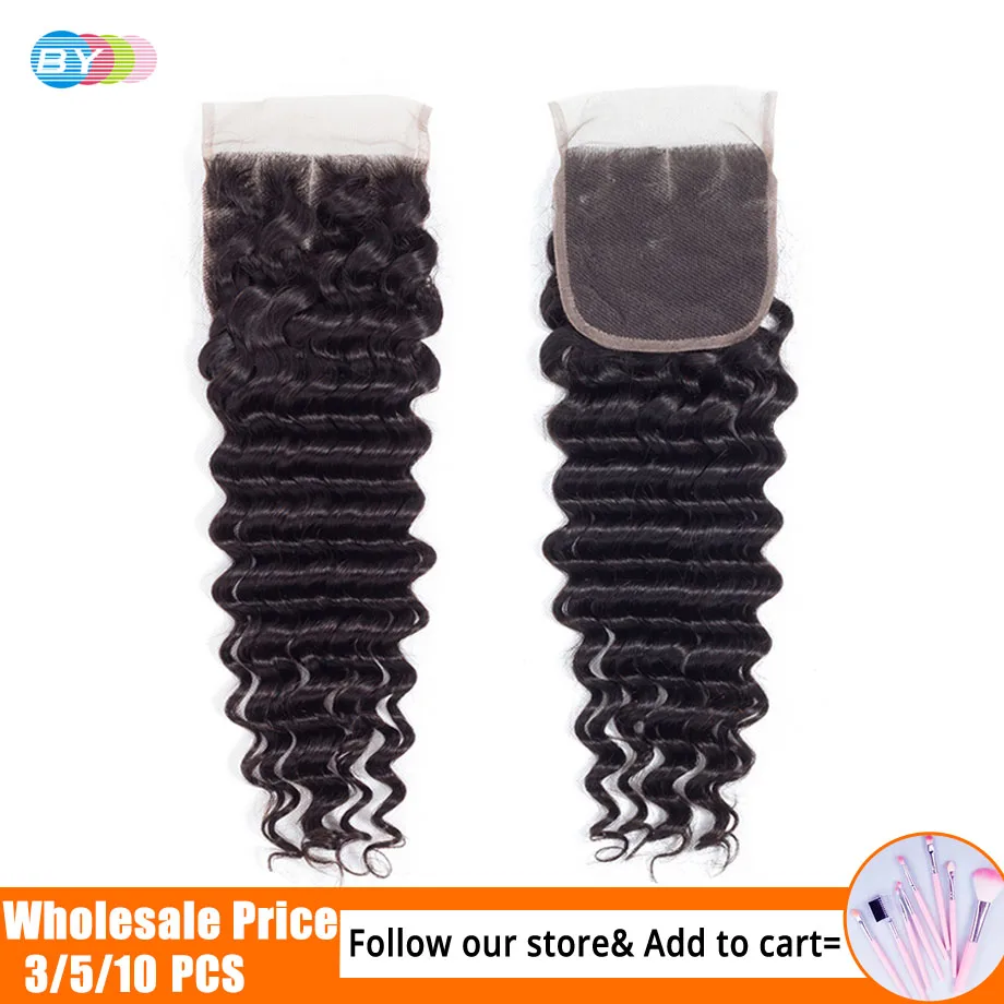 100% бразильские человеческие волосы глубокая волна 8 22 дюймов 4*4 Кружева закрытие