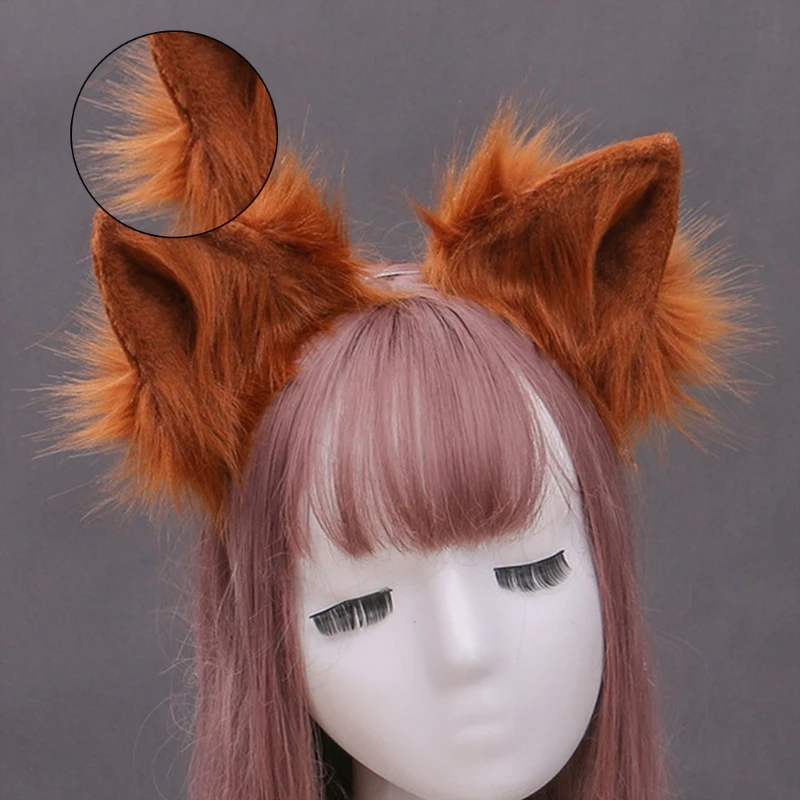 

Animal Anime Faux Fur Wolf Ears Headband Solid Color Fluffy Cosplay Hair Hoop R2LE