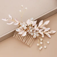 bridal hair accessories tiara golden leaf wedding hair comb head jewelry rhinestone flower hair comb for women wedding headpiece