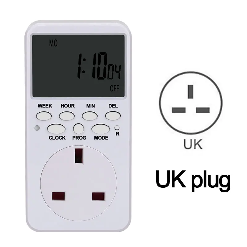 UK plug Электронный цифровой таймер с европейской вилкой, реле времени, 230 В, кухонный таймер, 12/24 часов, программируемый таймер, розетка, переключатель, контроллер - Цвет: UK plug