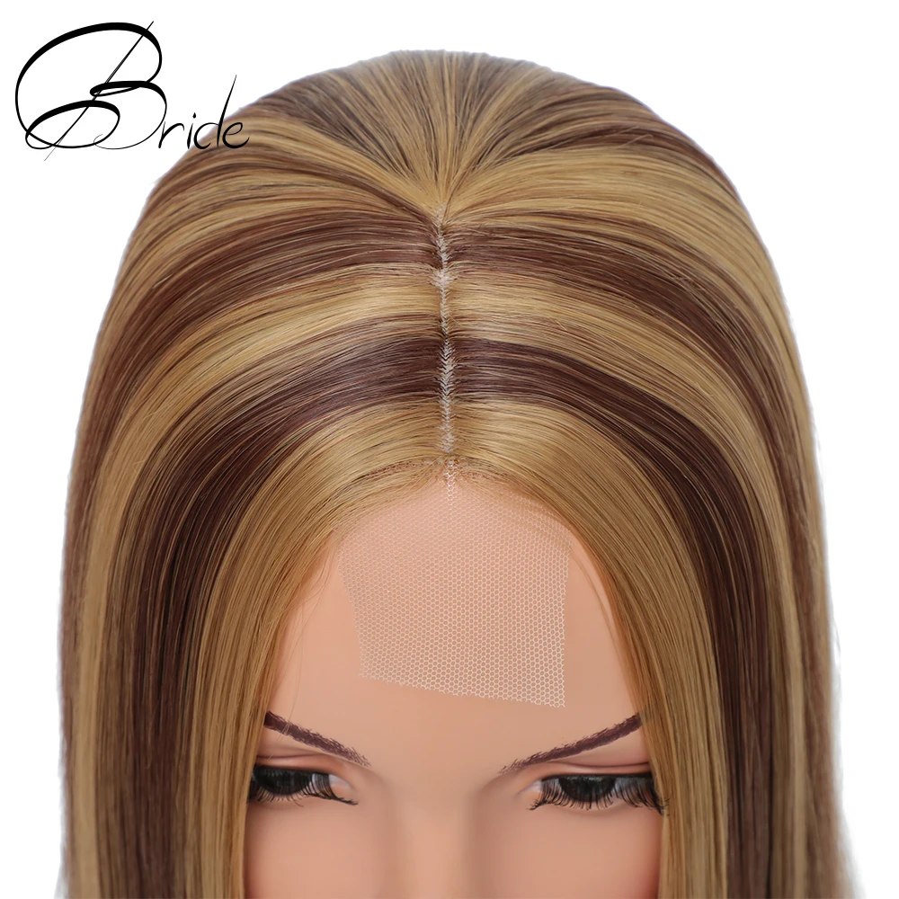 Длинный прямой Гладкий синтетический парик 14 дюймов коричневого и светлого