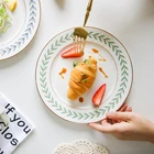 Корейская тарелка для ужина с зелеными листьями, миска для супа, кофейная чашка, блюдце, набор Ins, красивый десертный салат, керамическая тарелка для еды, посуда