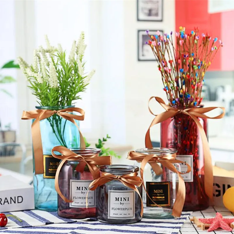 Ins цветная стеклянная ваза для цветов украшение стола гостиной водная