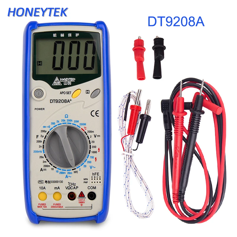HONEYTEK Цифровой мультиметр DT9208A AC DC LCD Дисплей электрический портативный Вольтметр Амперметр Ом постоянной ёмкости, универсальный конденсатор тестер цифровой измеритель мощности