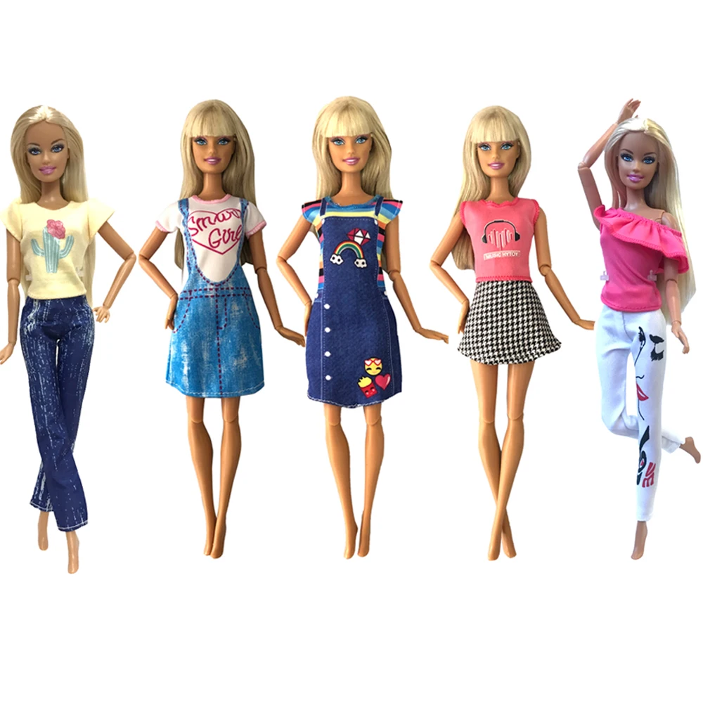 

NK 5 шт. смешанный наряд Модная рубашка брюки подтяжки юбка Повседневная одежда для Барби аксессуары для кукол игрушка