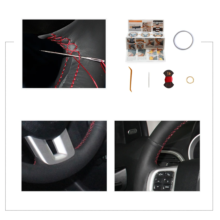 

MEWANT Hand-stitched Genuine Leather Car Steering Wheel Cover for Dodge Challenger Charger Avenger Durango Journey Grand Caravan