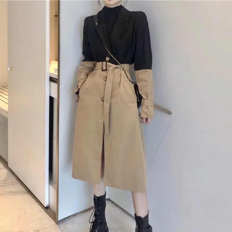 LANMREM 2019 осень и зима новая мода контрастный цвет лацканы длинный рукав ветровка