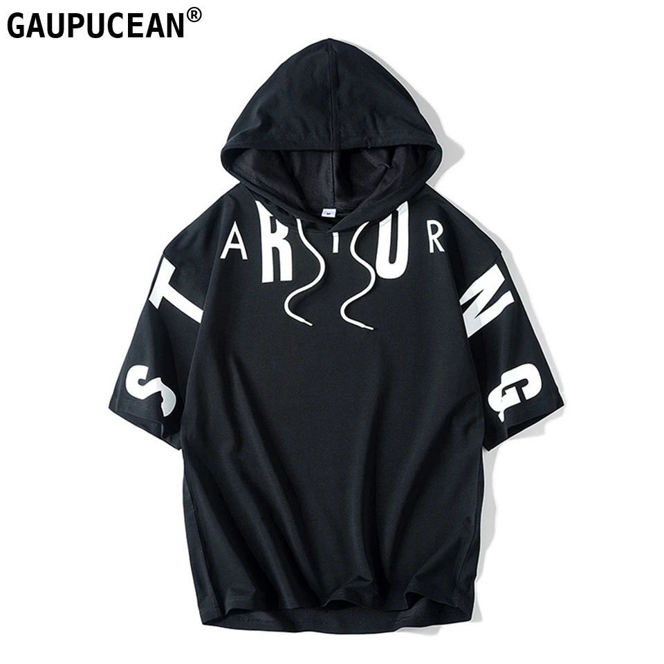 Quality Cotton Fashion Letters Soft Street Hip Hop Male Tshirt Summer Black Man T-shirt Short Sleeve Hooded Men T Shirt | Мужская одежда