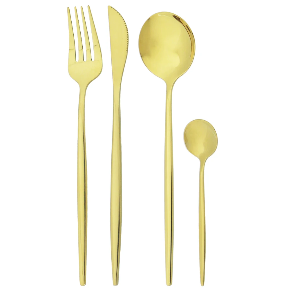 Набор золотых столовых приборов из нержавеющей стали 4 шт.|Столовые сервизы| |