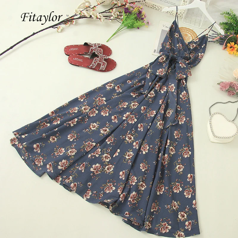 Женское длинное пляжное платье Fitaylor шифоновое макси на тонких бретельках с