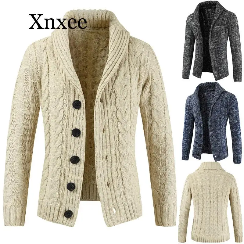Бежевый новый осенний свитер-кардиган для мужчин зимний мужской свитер с длинным