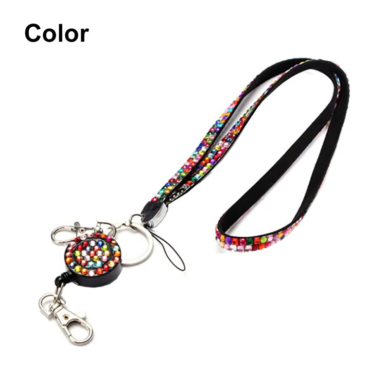 Новинка Bling Rhinestone ремешок выдвижной ремешок ID телефон Веревка значок брелок ожерелье Свитер Цепочка для женщин Девушка ювелирные изделия - Цвет: Слоновая кость