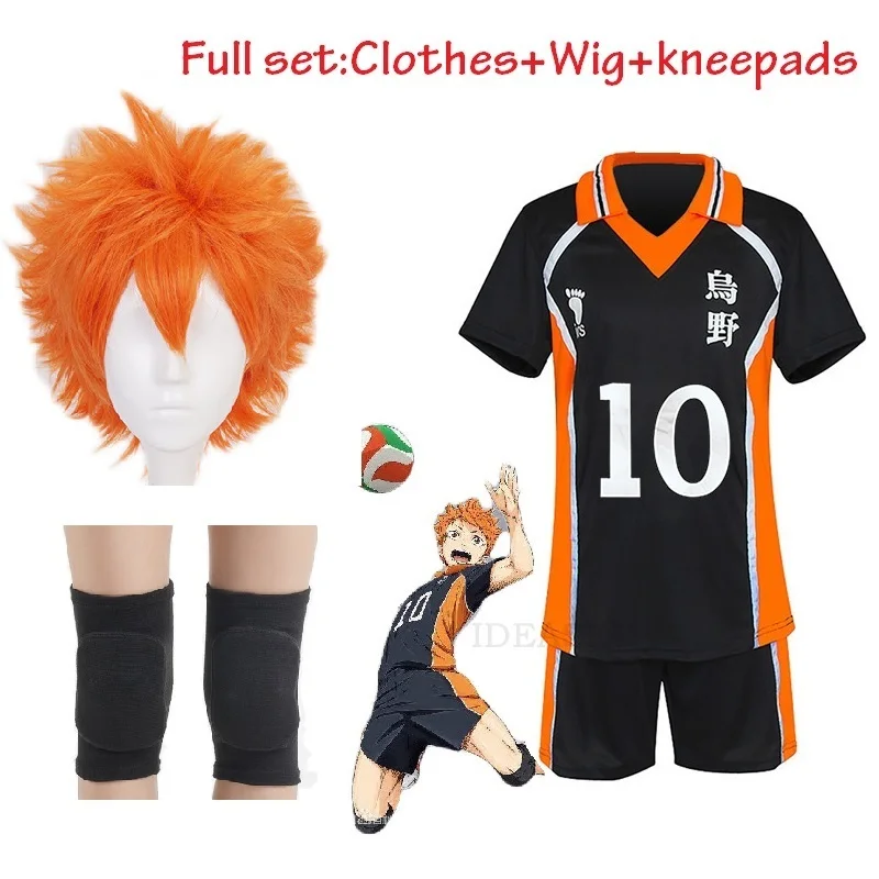 

Haikyuu Cosplay Костюм Karasuno школьный волейбольный клуб Hinata Shyouyou Kageyama Tobio спортивная одежда Джерси Униформа kneepa парик