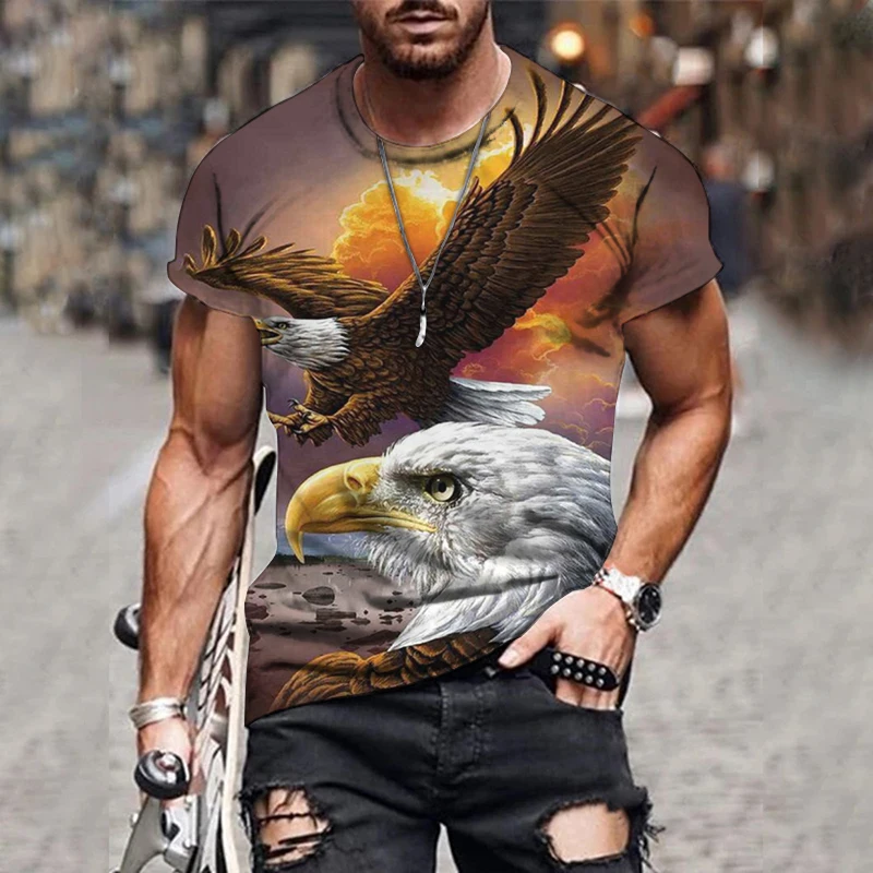 

Men's animal T-shirt Shape Men's American Eagle Dog Skull Print Street trend short sleeve top gift for son