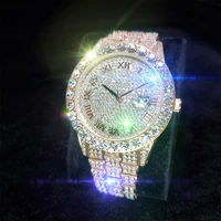 missfox rose gold mens round watches big diamnd man quartz watch fashion water resistant auto date stainless steel man watches