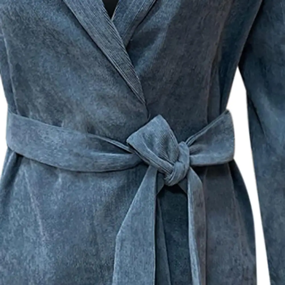 Винтажные вельветовые бандажные пальто Женское зимнее однотонное с длинным